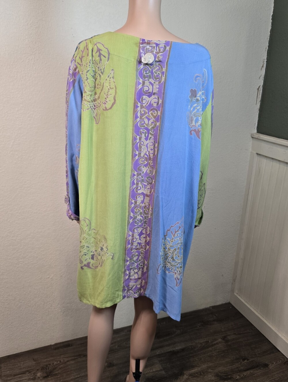 Soft Surroundings 100% Rayon Teal Green Purple Button Blouse Overlay Tunic  2x - Picture 7 of 14